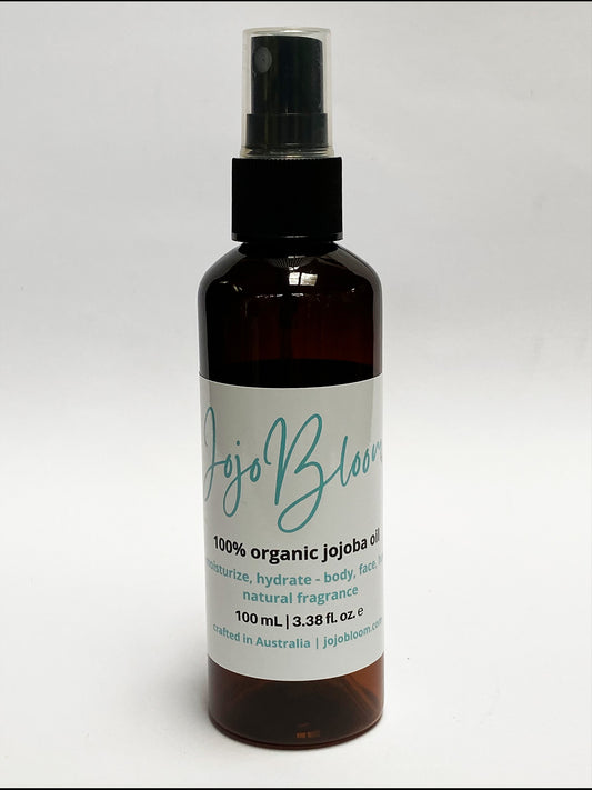 Jojo Bloom 100% organic jojoba oil, with natural scent. 100ml. Excellent for body, face and hair hydration, moisturising and rejuvenation.