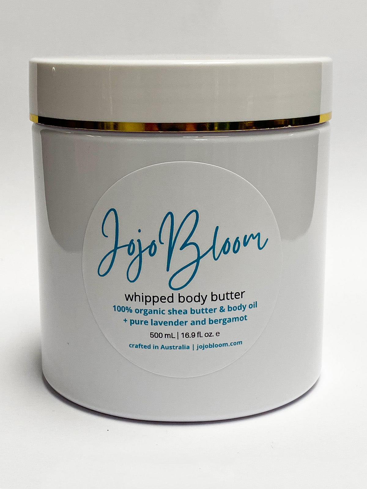 Jojo Bloom whipped body butter 100% organic Shea butter, Jojoba oil, with pure Lavender and Bergamot essential oils. 500mL