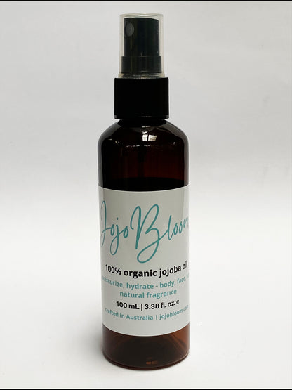 Jojo Bloom 100% organic jojoba oil, with natural scent. 100ml. Excellent for body, face and hair hydration, moisturising and rejuvenation.